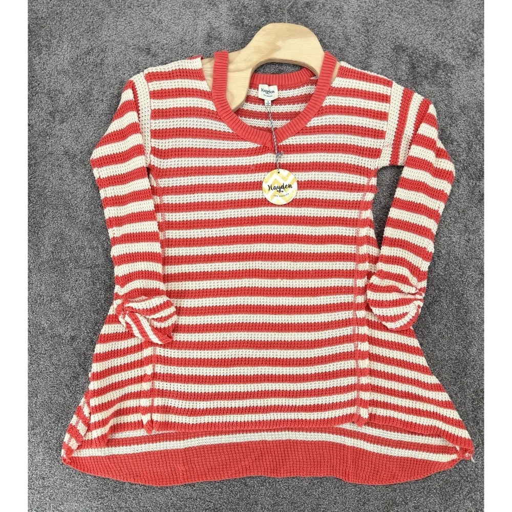 NWT Hayden LA Striped Waffle Knit Thermal Tunic Top Long Sleeve Orange White S